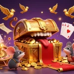 Engaging adventurer mice discover the app tài xỉu online uy tín amid flying coins and vibrant gaming elements.