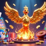 Experience the excitement of 8xbet with a vibrant 3D casino scene featuring golden coins and gaming elements.