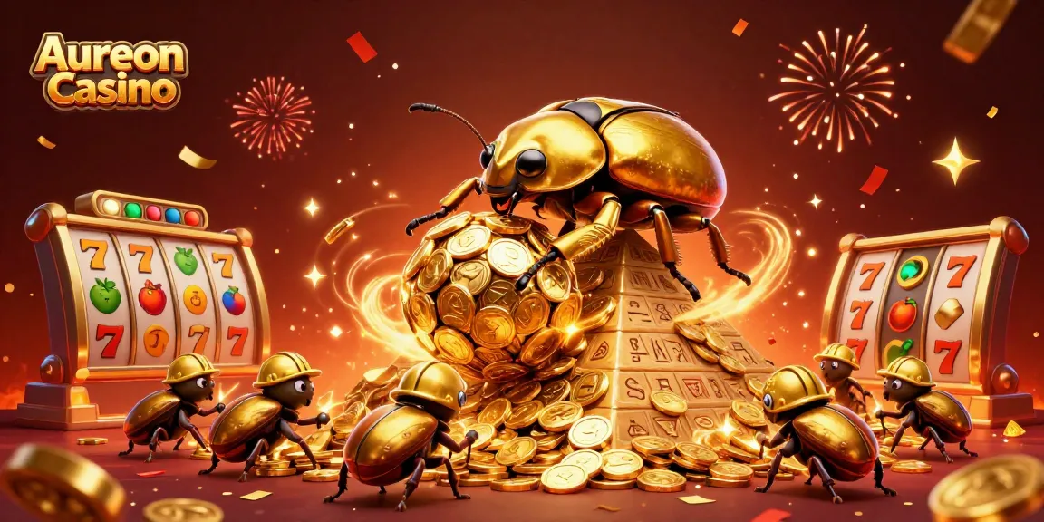 Aureon Casino offers thrilling slot experiences with golden beetles and vibrant casino elements.