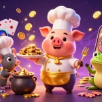 Experience Slot16's thrilling excitement with vibrant characters amidst golden gaming elements.