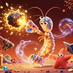 Engage in thrilling gameplay with lương sơn, featuring a galactic mantis shrimp bursting through gems and coins.
