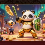 Experience excitement in kèo nhà cái 5 with dynamic golden panda piloting a colorful arena battle.