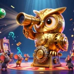 Engage with nk88's vibrant casino scene featuring golden owl and dynamic lottery elements.