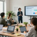Training over diversiteit en inclusie met diverse deelnemers in moderne kantooromgeving.