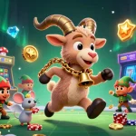 SIN88's exciting casino scene showcases a festive Krampus goat amidst thrilling slot machines and mischievous gremlins.