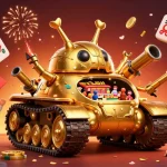 Engage with fun79's vibrant casino experience inside a golden beetle tank, featuring action and excitement.
