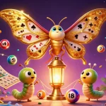 Experience excitement at xx88com with a dazzling casino scene featuring a golden-winged moth and vibrant lottery elements.