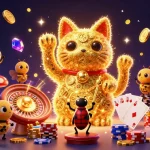 Join the action at an online casino Australia featuring a vibrant lucky cat and dynamic symbols.