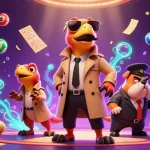 Experience thrilling moments with five88 com as raptors enter a VIP casino lounge amidst lottery balls and game elements.