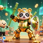 Experience the thrill of m3 live as a mech-suit panda battles with vibrant slot elements and crypto coins.