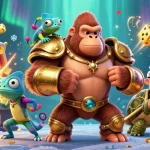 Xoilac xem trực tiếp offers an exciting scene with casino characters celebrating wins amidst flying slot symbols and a joyful atmosphere.