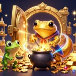 Engage in exciting betting with 555win1 as a golden alchemist turns metals into coins in a vibrant casino scene.