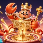 Experience thrilling gameplay with QQ88's golden crab emperor in a rich casino scene filled with treasures.