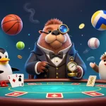 Join the excitement at BL555 with a vibrant underwater poker game featuring a jolly walrus, penguin dealer, and pufferfish.