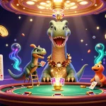 Experience DA88 excitement with a giant brontosaurus in a vibrant casino scene, full of thrilling gaming action.