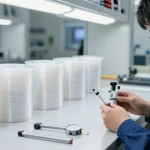 Technicus inspecteert FEP slang op kwaliteit in moderne werkplaats.