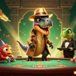 Win big at OPEN88 with a velociraptor card counter and exciting casino action in this vibrant scene.