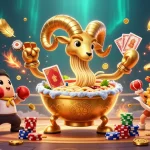 Engage with DA88 in this vibrant 3D casino scene featuring a giant ramen bowl, gyoza, and sushi dealer.