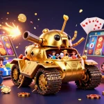 Join the fun at DEBET's miniature casino inside a golden beetle tank, bursting with excitement!