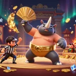 Experience exhilarating gameplay with F8bet's vibrant casino scene featuring dynamic characters and golden coins.