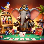 Feature LUCKY88 in dynamically engaging gaming scene with steampunk elements and slot machines