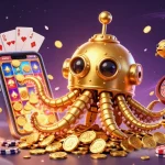OP88 dives into action with a golden kraken submarine amidst a vibrant casino scene filled with games.