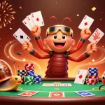 Experience thrilling games at ok9 with a vibrant casino scene of a millipede dealer and high-roller characters.