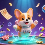 Play with fabet as the astronaut corgi floats through a vibrant space casino, capturing excitement and fun.