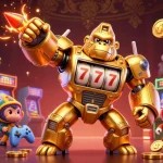 Spin to win with cao thu soi cau featuring a golden gorilla mech in a vibrant casino setting.