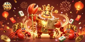 Engage with Alo 789's thrilling cockfighting scene featuring a lavish golden crab emperor.