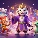 Experience vibrant gaming excitement with jun88 featuring a royal white tiger, golden coins, and magical elements.