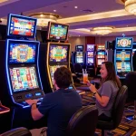 slot gacor gaming excitement in a vibrant casino with players at machines
