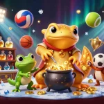 Experience nohu90 with a vibrant 3D illustration showcasing a magical casino scene filled with sports elements.