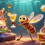 Engage with 98win’s thrilling illustration showcasing a frozen-in-amber mosquito as a casino mascot.