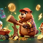 Experience the excitement at VUA88 with vibrant illustrations of a beaver, coins raining down, and crypto elements.