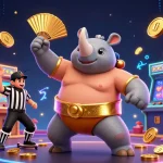 Experience the excitement of 11bet with a vibrant illustration featuring a sumo beetle champion and arcade elements.