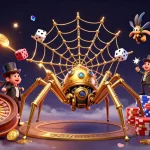 ea88 catches unlucky dice in a vibrant steampunk casino scene, showcasing golden spiders and high-stakes elements.