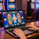 Pengguna katatogel menikmati permainan slot online di lingkungan kasino virtual yang penuh warna.