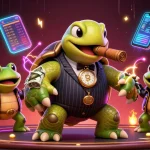 Experience the thrill of sc88 as a massive snapping turtle in a suit leads a vibrant casino scene.