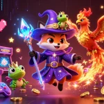 Experience the thrilling adventures of 98win with magical wizards, phoenixes, and vibrant gaming setups.